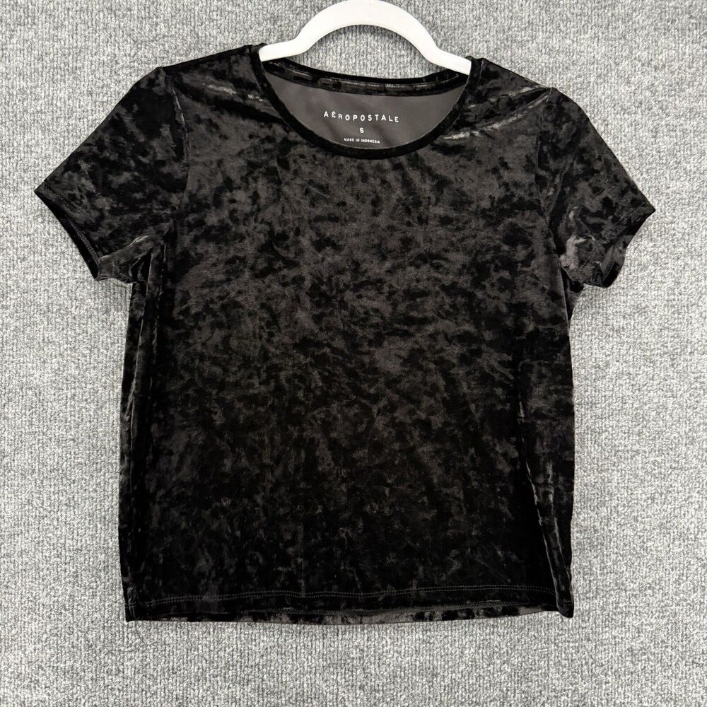 Aeropostale Blouse Top Womens S Black Cruched Velvet Whimsigoth 90s Fairy Grunge